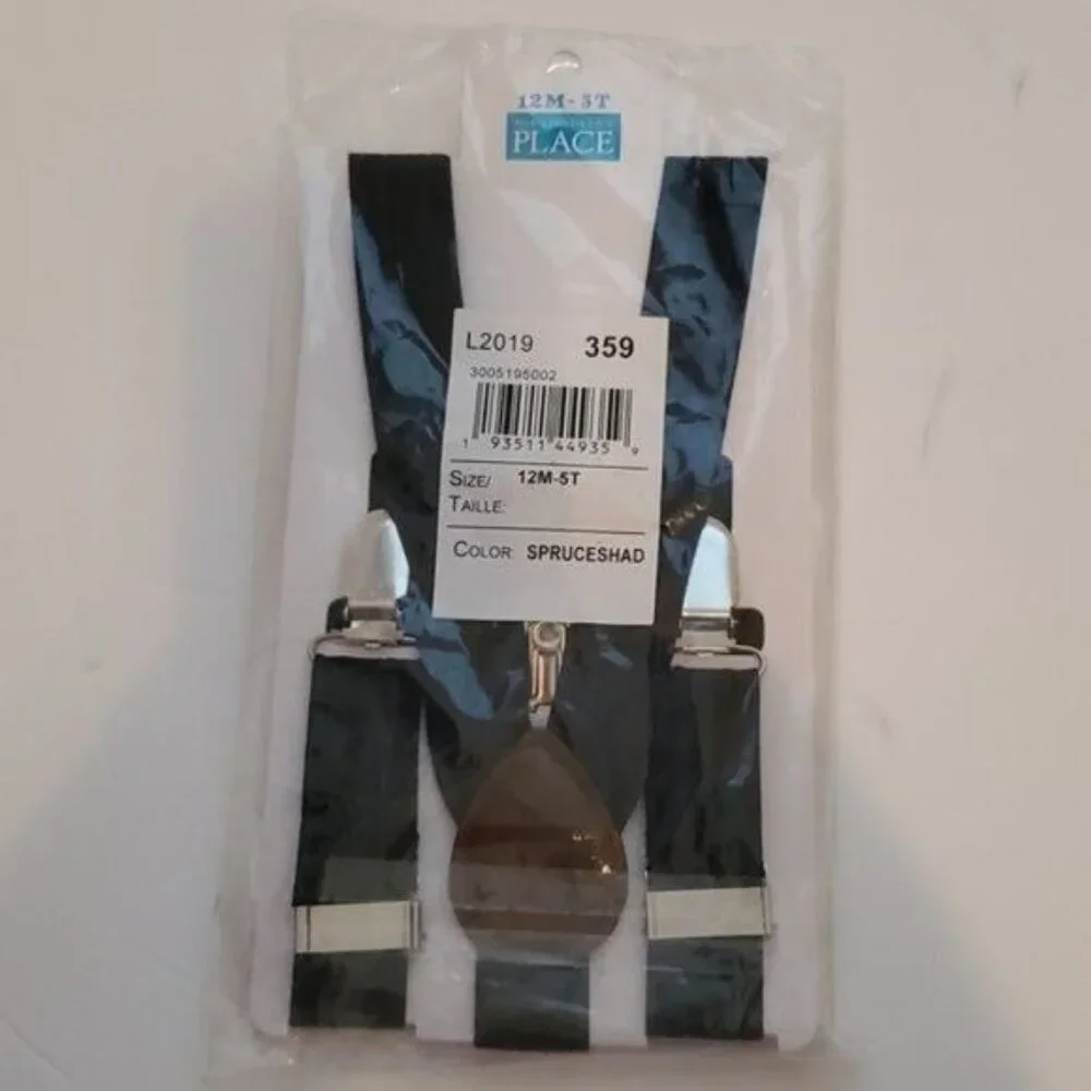 Bow Tie Suspenders Set Little Boys Size 12M-5T Blue Green NEW WITH TAG